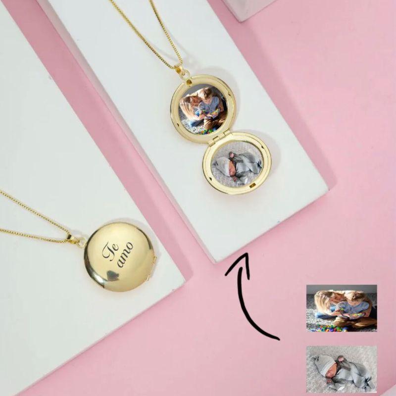 Colar Relicários Redondo com Duas Fotos