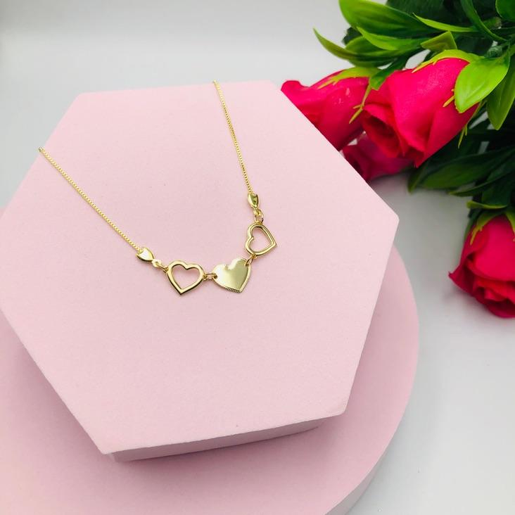 Colar Veneziana 3 Corações