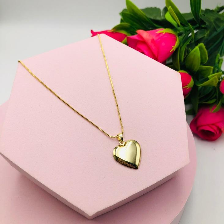 Colar Veneziana com Coração Liso