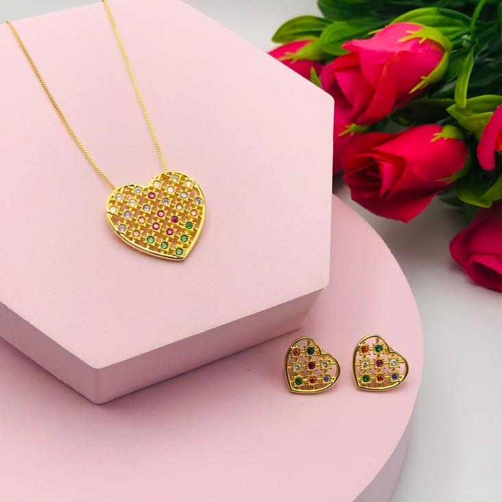 Conjunto Coração Cravejado