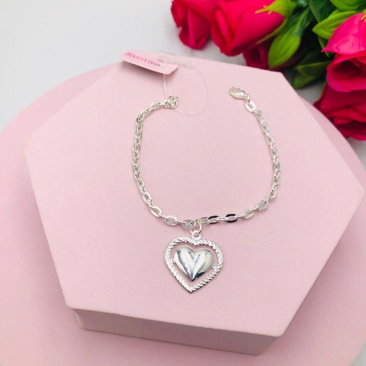 Pulseira Cadeado com Pingente Coração