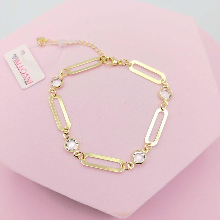 Pulseira com Elos Cartier Longos com Pontos de Luz