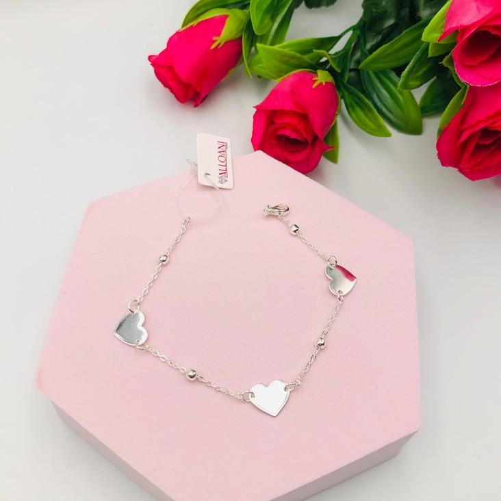 Pulseira Corrente Cadeado com Corações e Bolonha