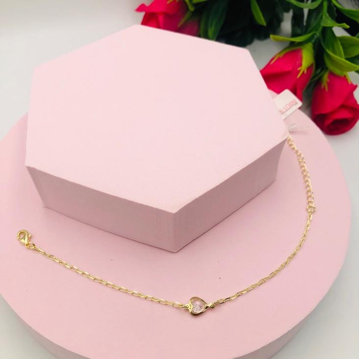 Pulseira Corrente Cadeado com Pingente de Coração