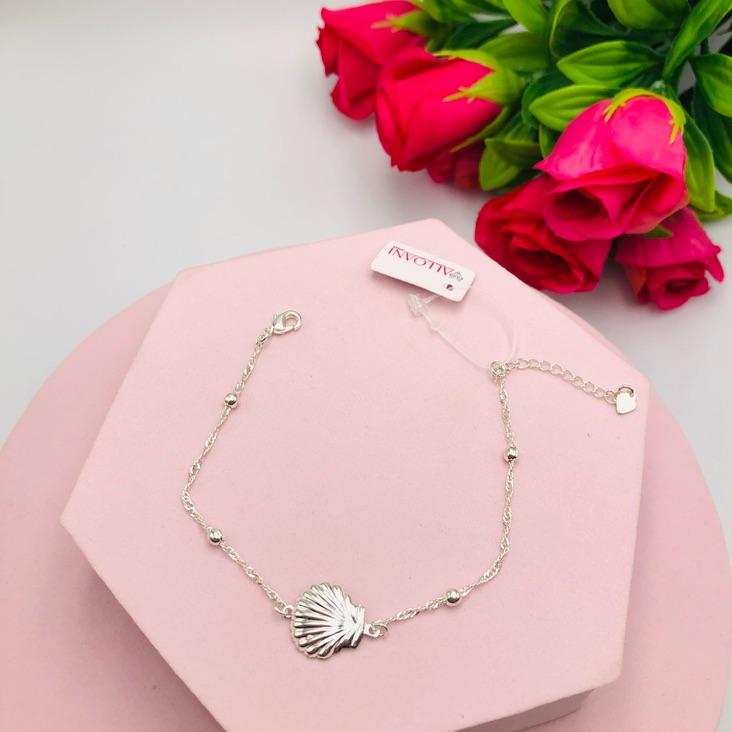 Pulseira Corrente com Bolinha e Pingente de Concha