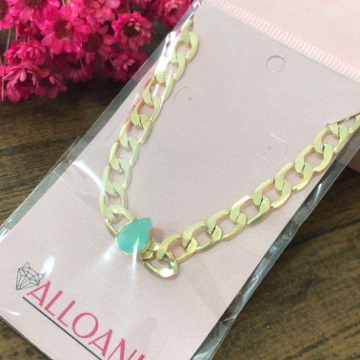 Pulseira Corrente com Pingente Gota Verde