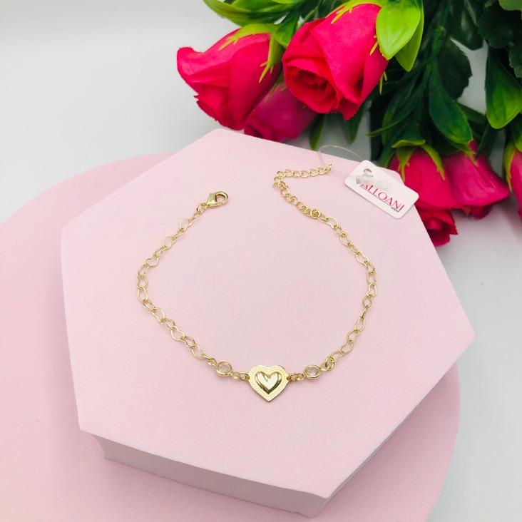 Pulseira Corrente Corações e Pingente Ponto de Luz