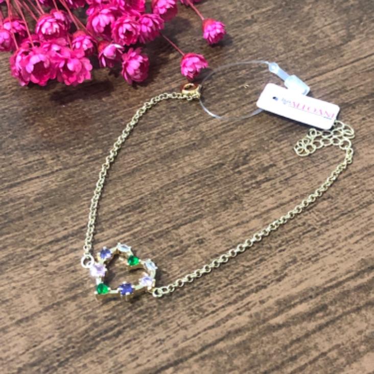 Pulseira Corrente Elo Português com Coração Cravejado