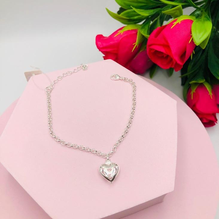 Pulseira corrente elo português com Pingente coração