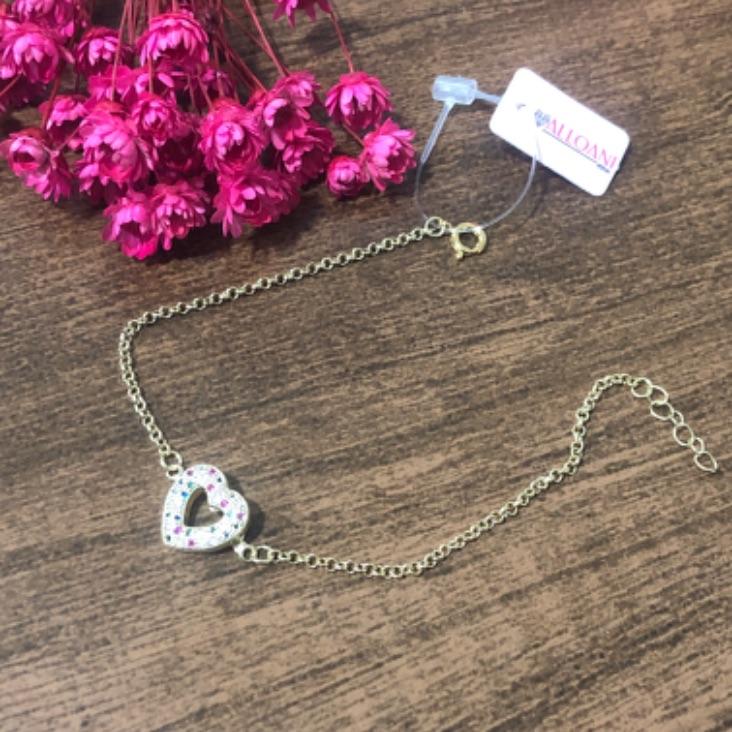 Pulseira Corrente Elo Português com Pingente de Coração