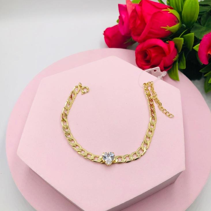 Pulseira Corrente Grumet Com Pingente Coração