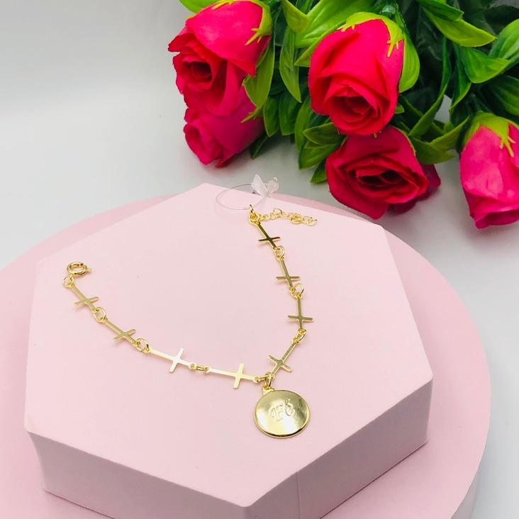 Pulseira Cruz co Pingente Fé