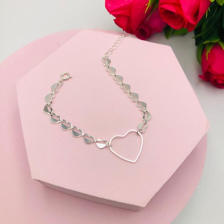 Pulseira de Elo Corações com Coração