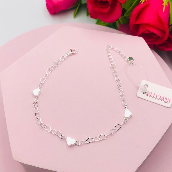 Pulseira de Elos de Corações com 3 Coração