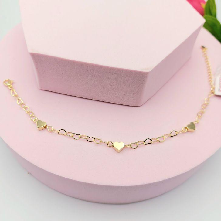 Pulseira de Elos de Corações com 3 Corações