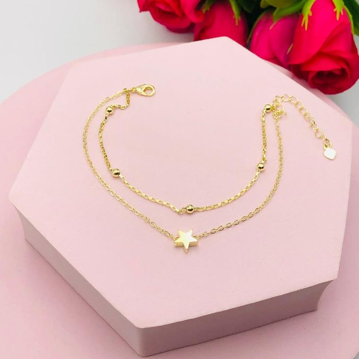 Pulseira Dupla Bolinha e Com Estrela