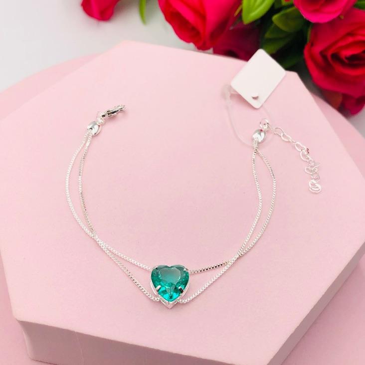Pulseira Dupla com Coração Verde