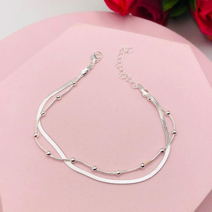 Pulseira Dupla de Bolinha e Fita