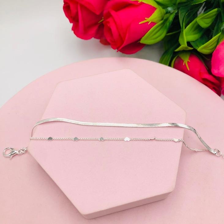 Pulseira Dupla Fita e Corações