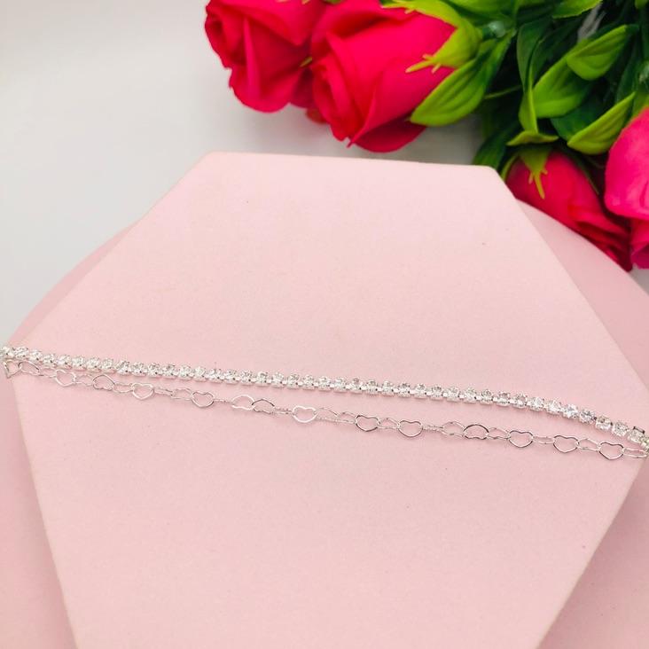 Pulseira Dupla Riviera e Elos Corações