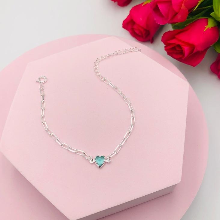 Pulseira Elo Cartier com Coração Verde