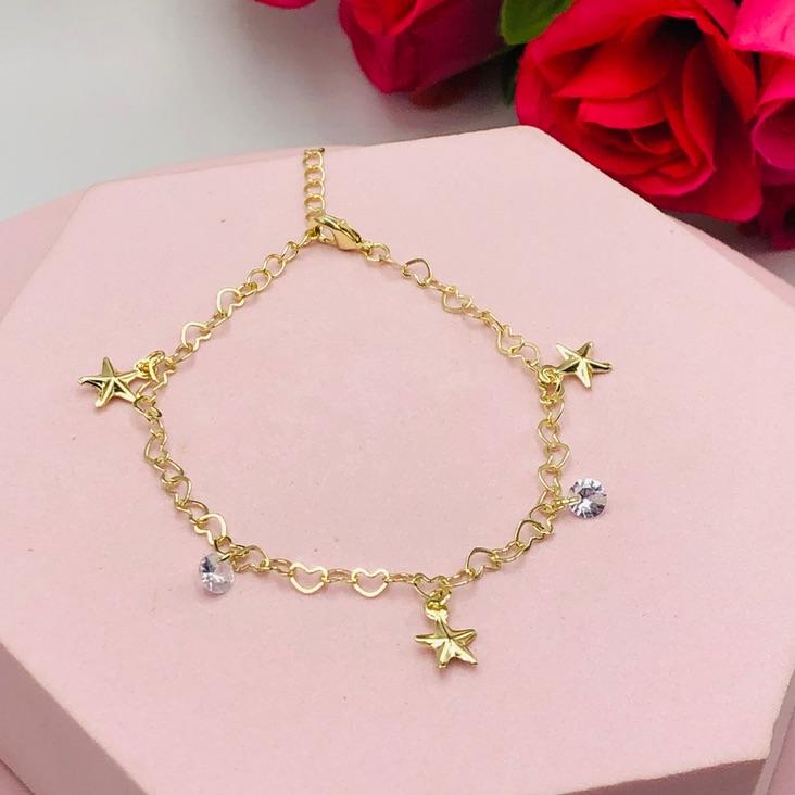 Pulseira Elo Coração com Estrelas e Zirconias
