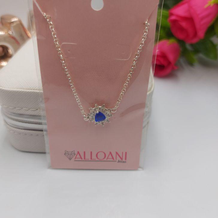 Pulseira Elo Português com Coração Azul Cravejado