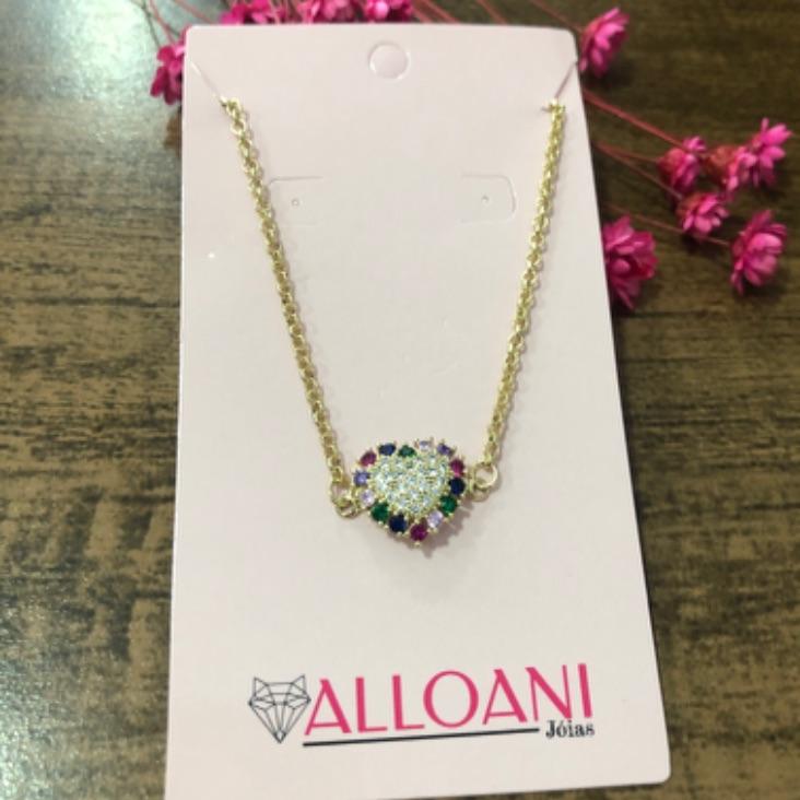 Pulseira elo português com coração cravejado