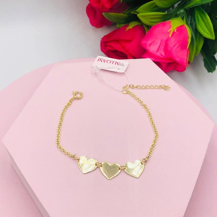 Pulseira Elo Português com Corações