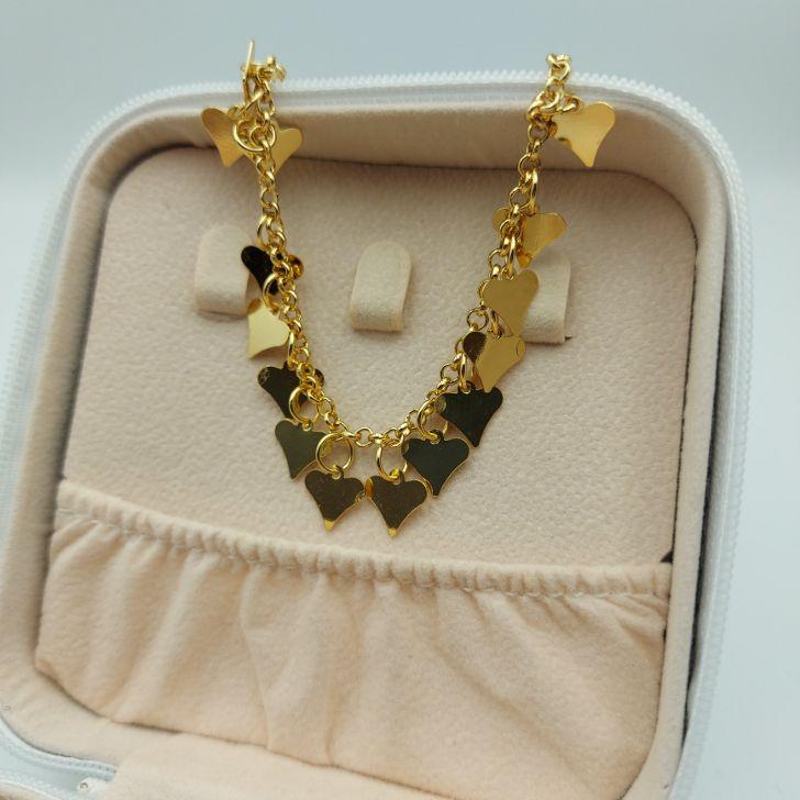 Pulseira Elo Português com Corações Pendurados