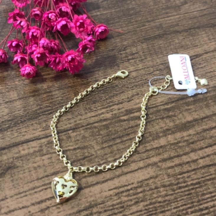 Pulseira Elo Português com Pingente Coração