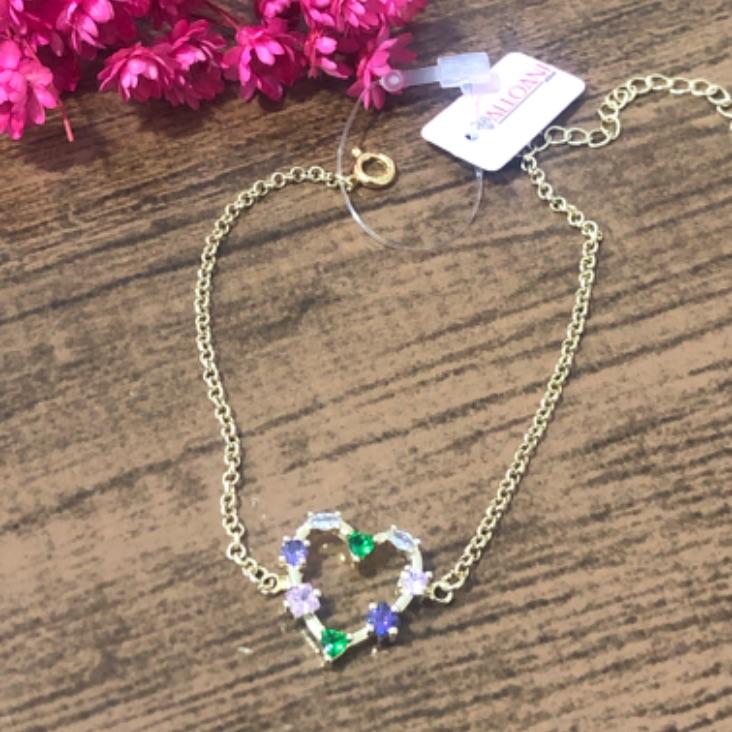 Pulseira Elo Português com pingente Coração Cravejado