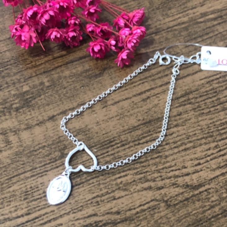 Pulseira Elo Português com Pingente Coração e Fé