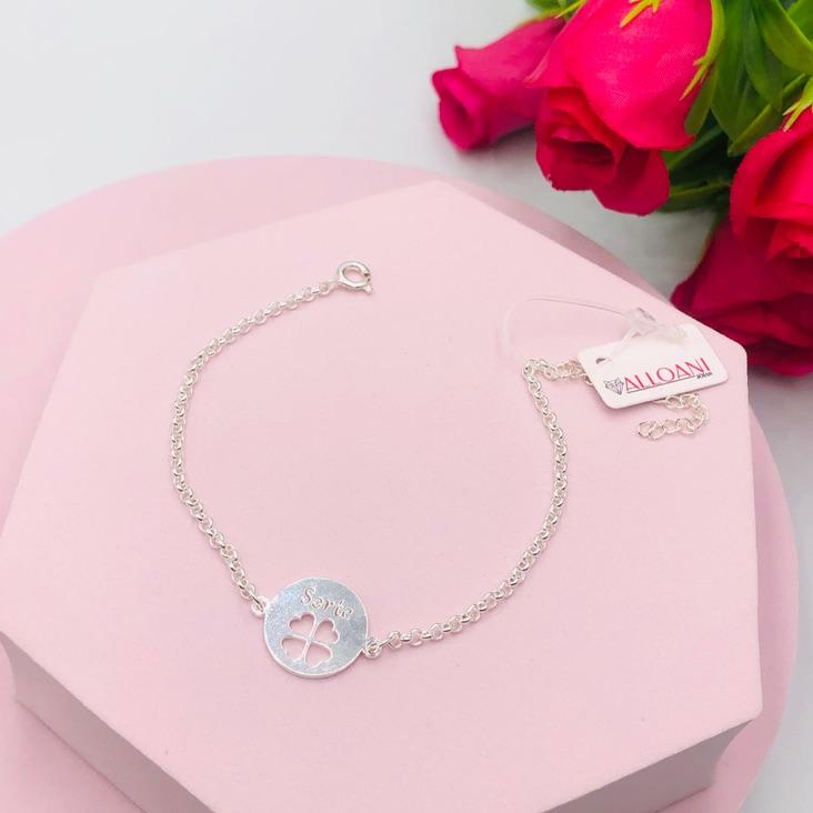 Pulseira Elo Português com Pingente Medalha Sorte