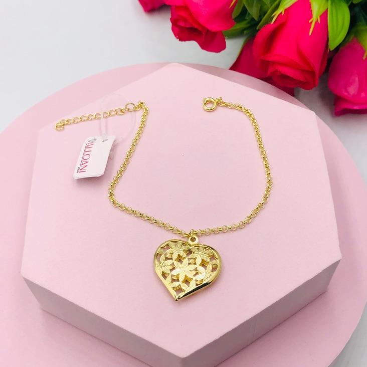 Pulseira Elo Português Pingente Coração