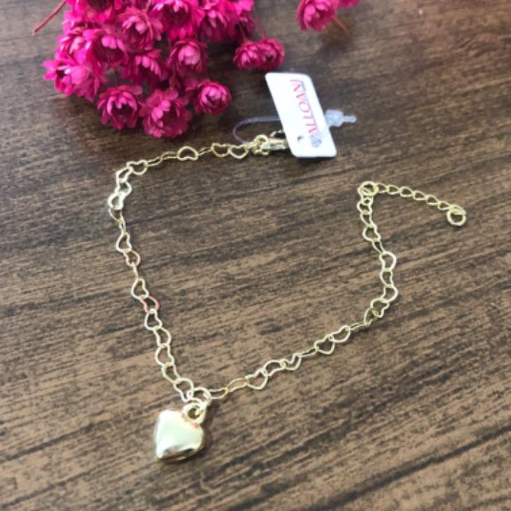 Pulseira Elos Corações com Pingente Coração