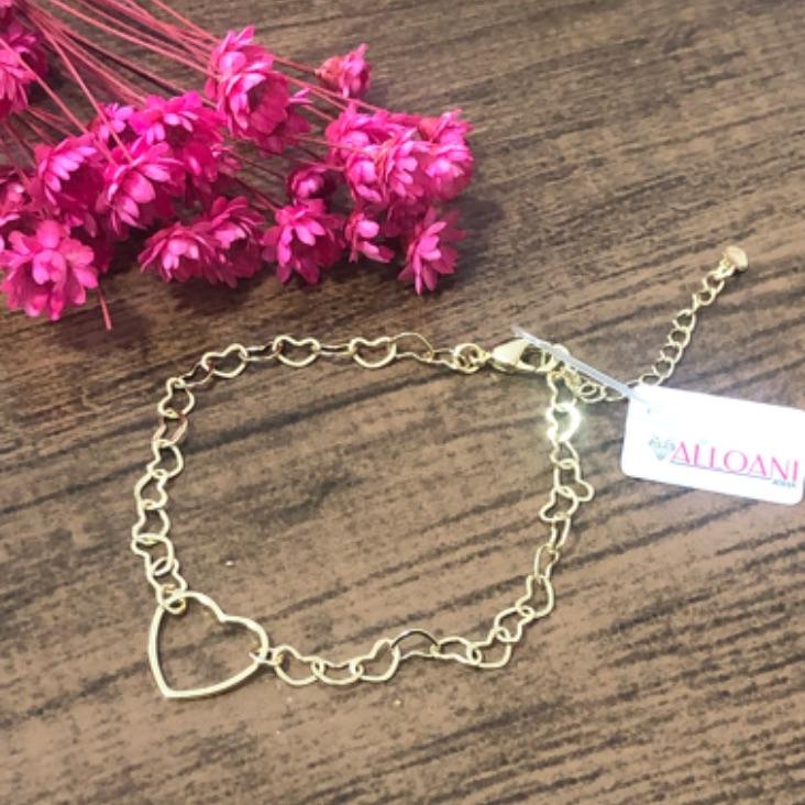 Pulseira Elos Corações com um Pingente coração