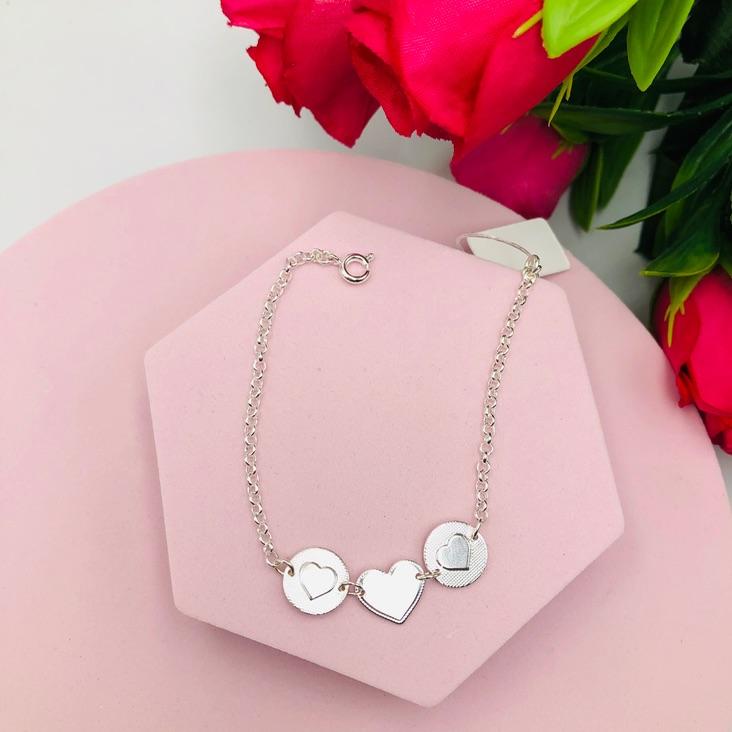 Pulseira Elos Português Com Corações