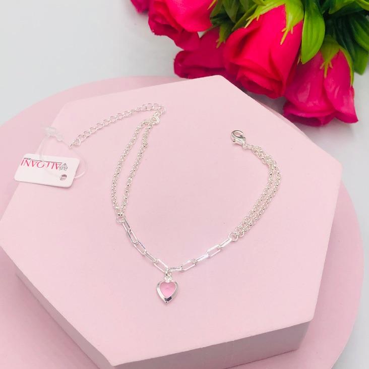 Pulseira Elos Português e Cartier com Coração Rosa