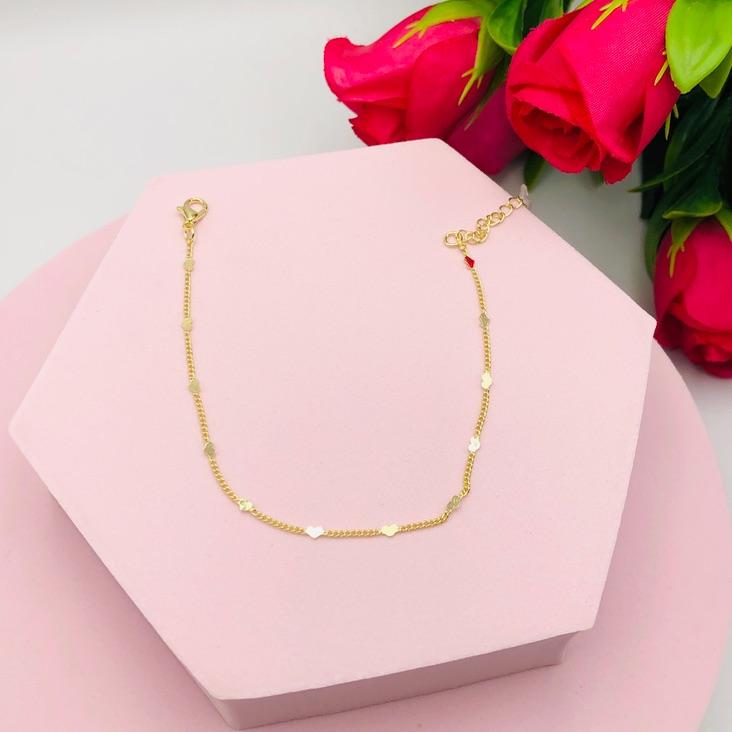 Pulseira Grumet Fina com Corações