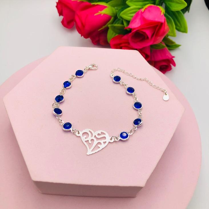 Pulseira Pedras Azuis com Coração