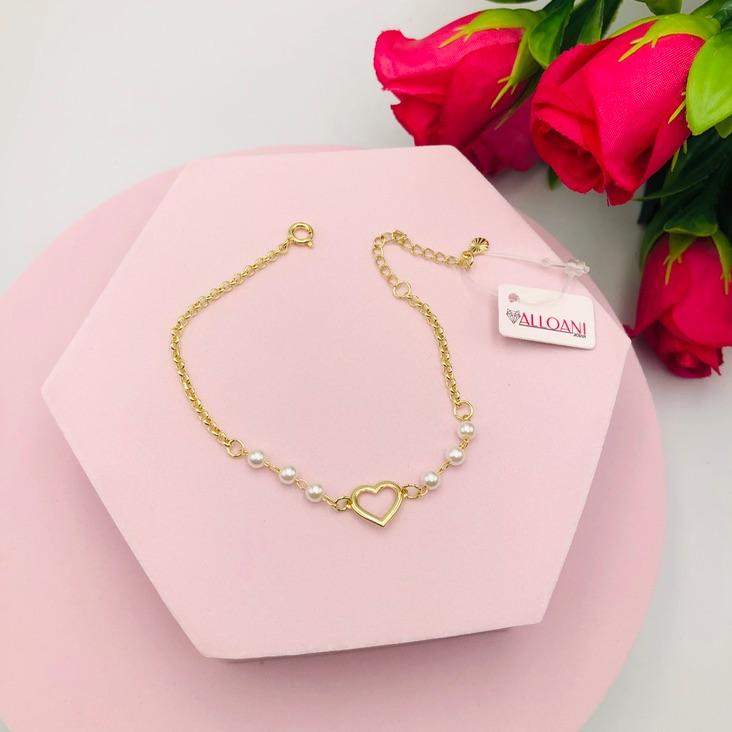 Pulseira Pérolas com Pingente Coração