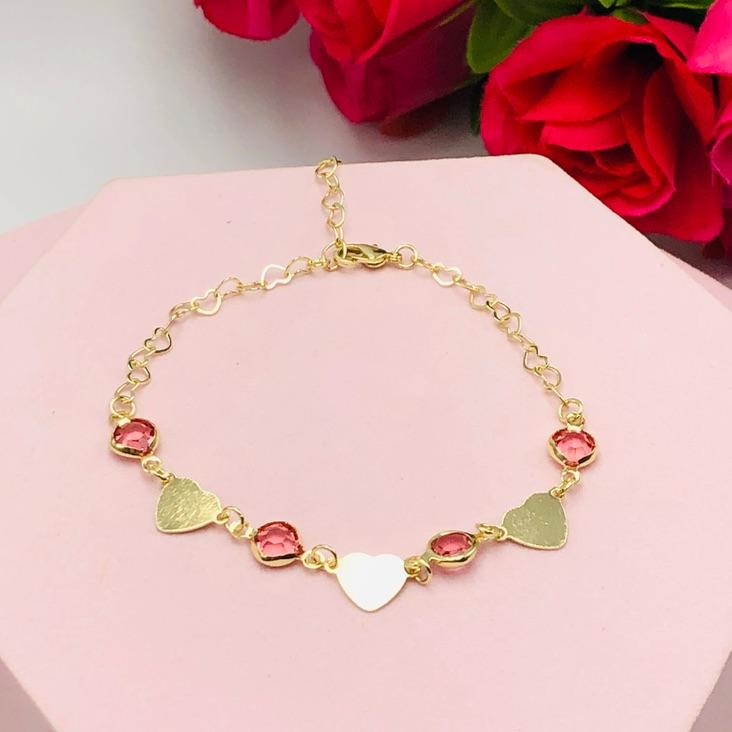 Pulseira Tifani Lilás E Corações