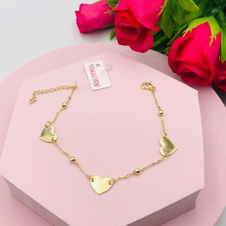 Pulseiras Corrente Cadeado com Corações e Bolinha