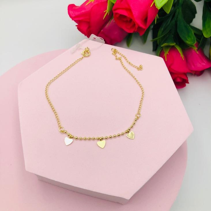 Tornozeleira Bolinhas com Pingentes de Corações