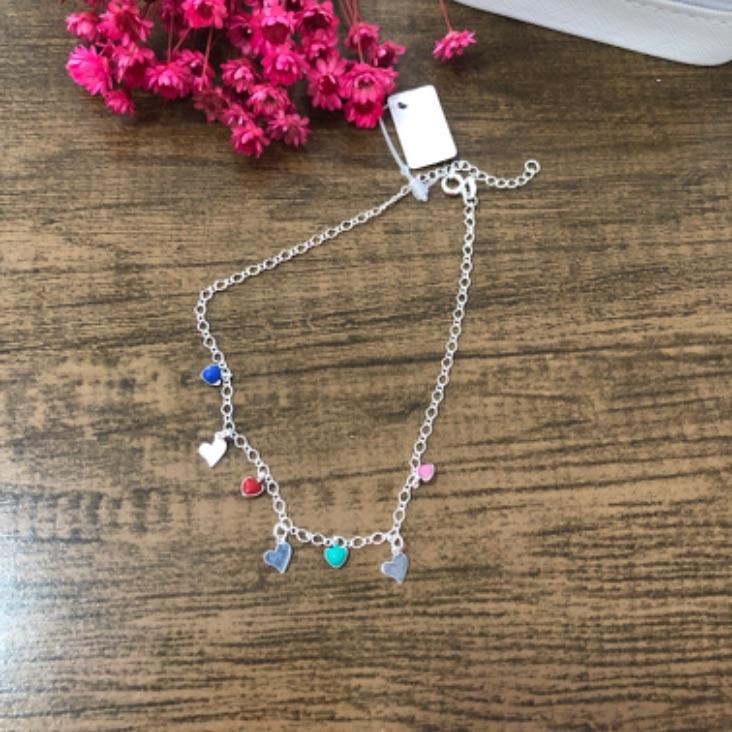 Tornozeleira com Pingentes Corações e Colorida