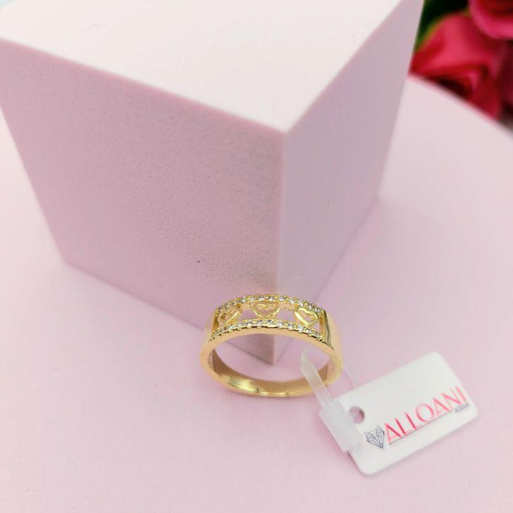 Anel 3 Corações Cravejados N° 21