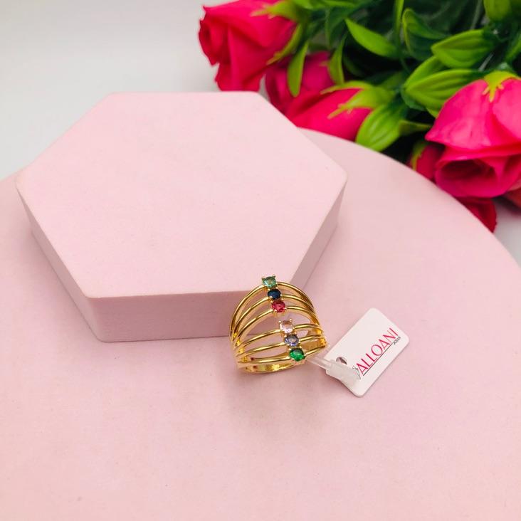 Anel 6 Fitas com Zircônias Coloridas N 22