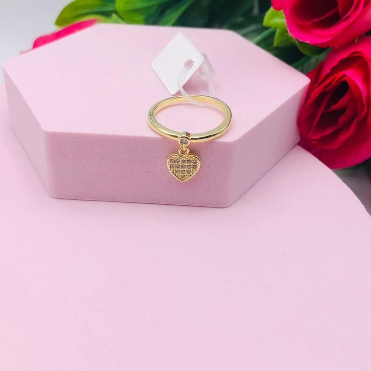 Anel Com Pingente Coração Cravejado N 19