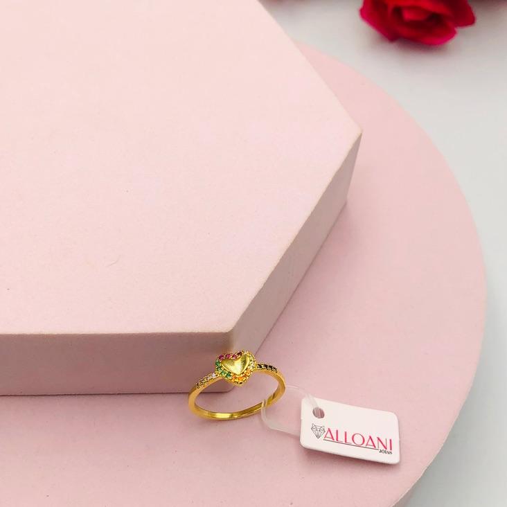 Anel Coração Com Zircônias Coloridas N22